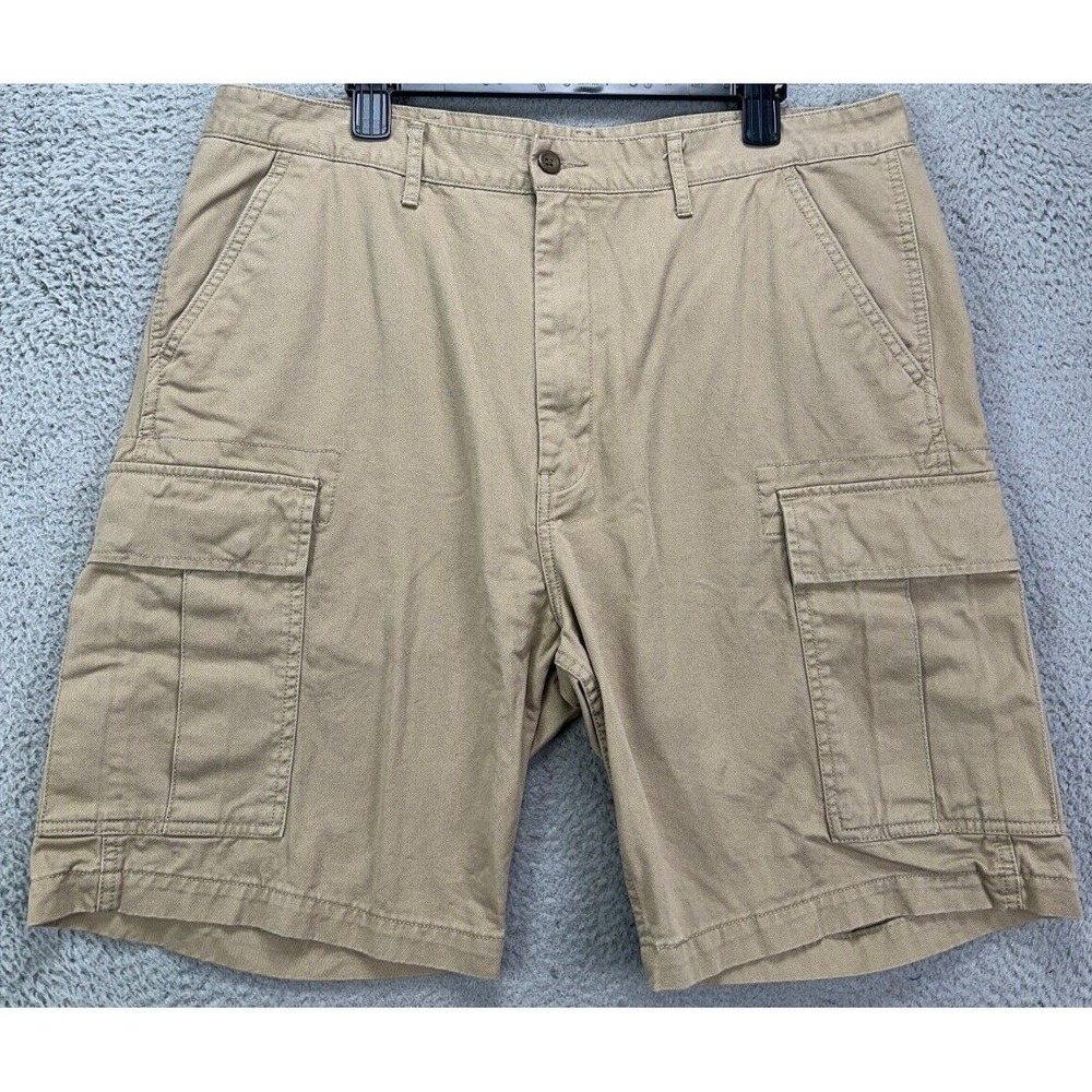 Levis Mens Cargo Shorts 38 Tan Pockets 100% Cotton Outdoor White Tab Flat Front